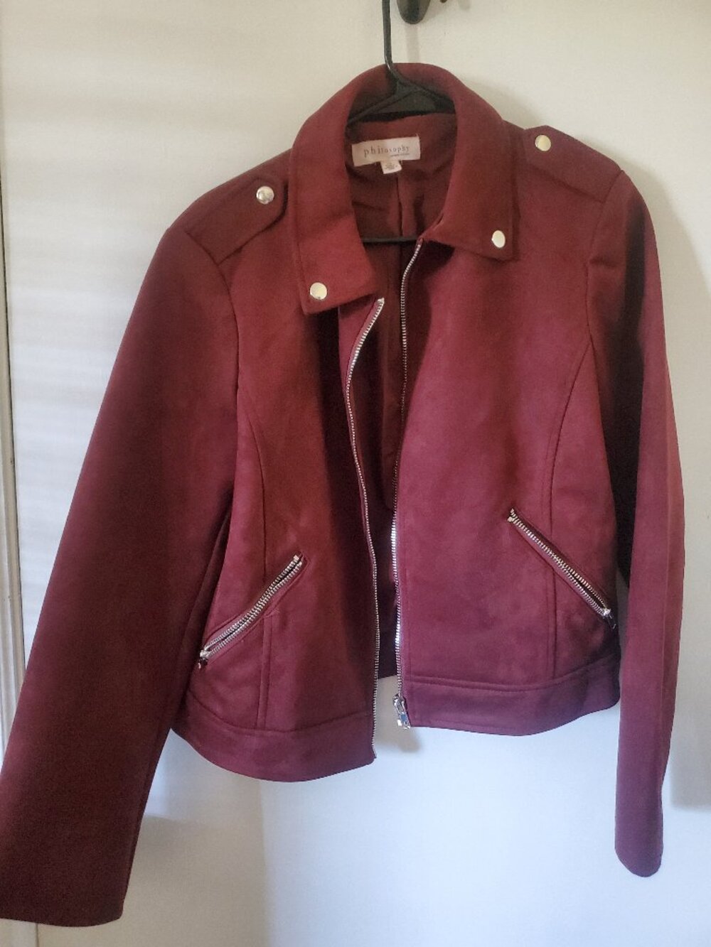 Red suede moto jacket